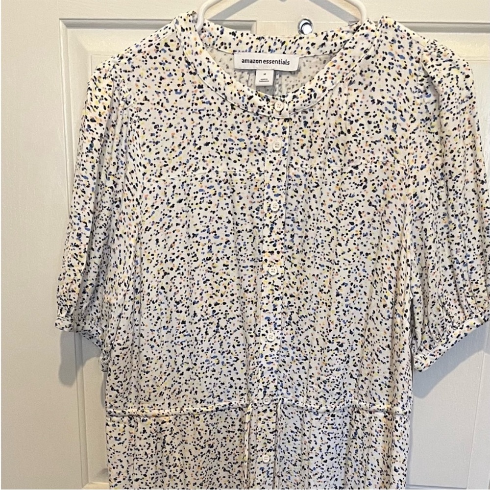 Amazon Essentials Women's Speckled Maxi dress Button-Up New short sleeve Med